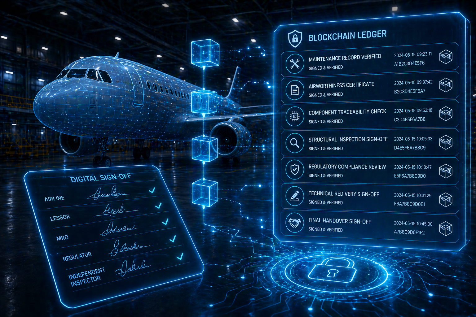 Digital handover and blockchain sign-off for aviation assets