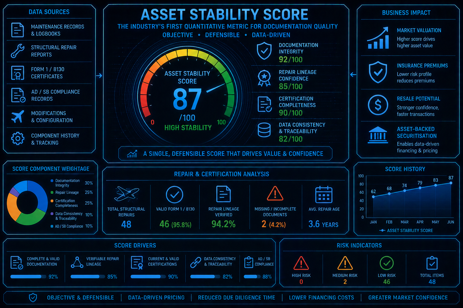Aircraft asset valuation and risk scoring for aviation financiers